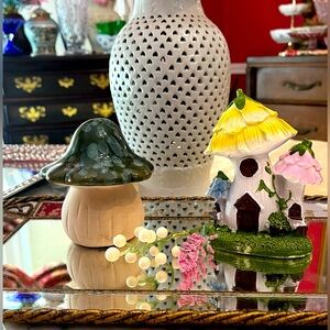 Drip Glaze TerraCotta Mushroom Garden Decor & Fairy Cottage Garden Mini House